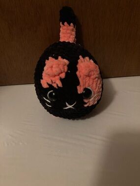 Source Unknown Black and Pink Plush Cat Rattle